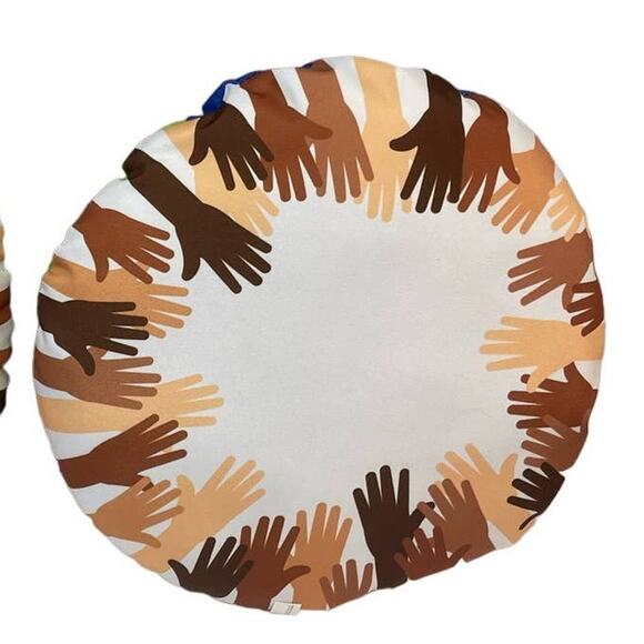 New Pair Multiracial Black Brown All Kids Hands Planet Earth Round Toss Pillows - Picture 4 of 4